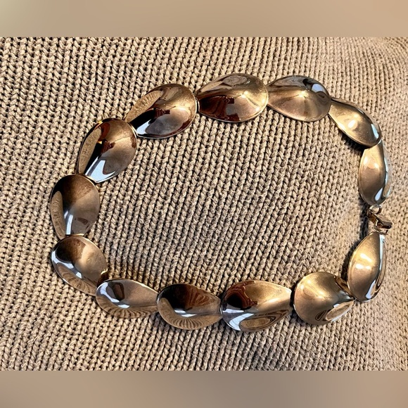 Bold Silver Teardrop Statement Necklace Bohemian Boho Chic Rare Geometric Oval - Picture 7 of 15
